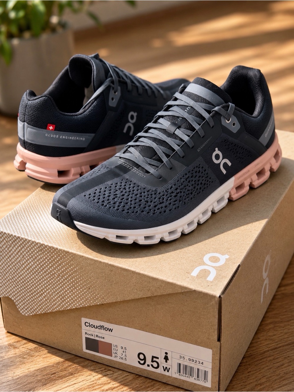 On Running Cloudflow Women's Running Shoes - Rock with Rose Accents